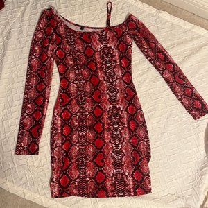 Red/burgundy snake print dress